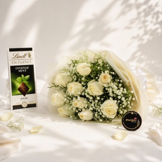 White rose and chocolate combo, Bangalore flower delivery