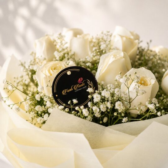 Close up of white rose and chocolate combo, Bangalore flower delivery