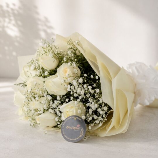 Calming Waves white rose bouquet, Bangalore flower delivery