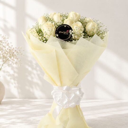 Calming Waves white rose bouquet, Bangalore flower delivery