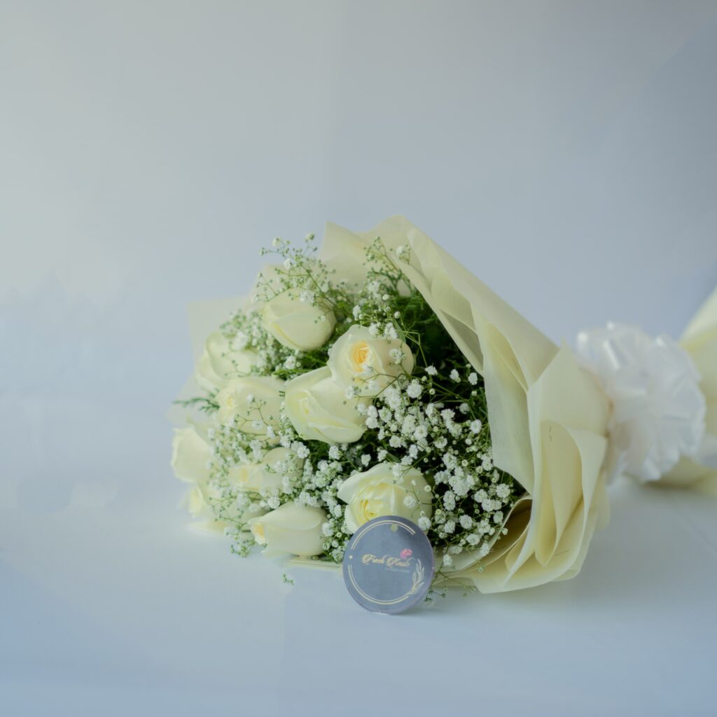 Calming Waves Bouquet of White Roses Flower delivery in Bangalore