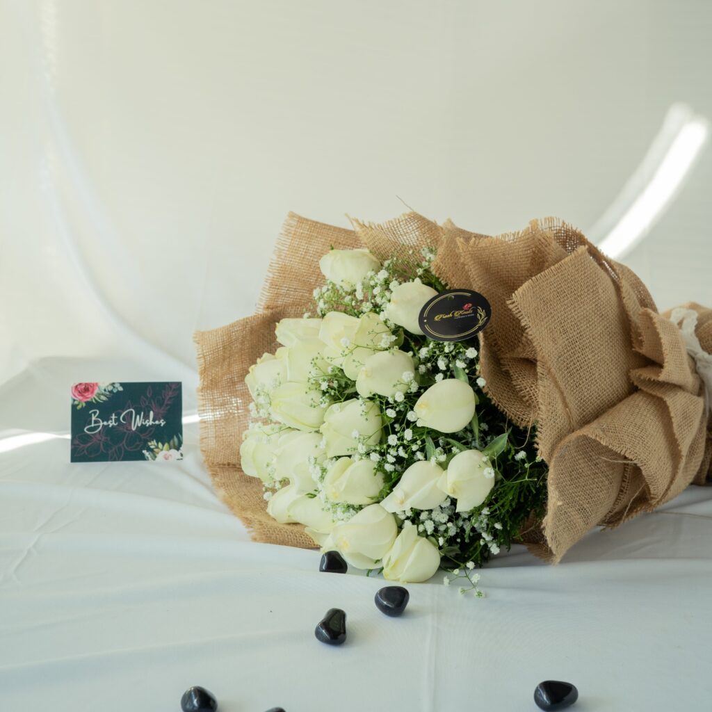 Moonlit Sky Bouquet of White Roses Flower delivery in Bangalore