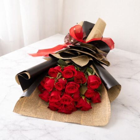Luxury red rose bouquet with same day flower delivery in Bangalore by FreshKnots