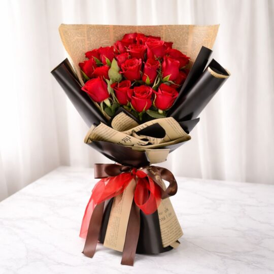 Luxury red rose bouquet with same day flower delivery in Bangalore by FreshKnots