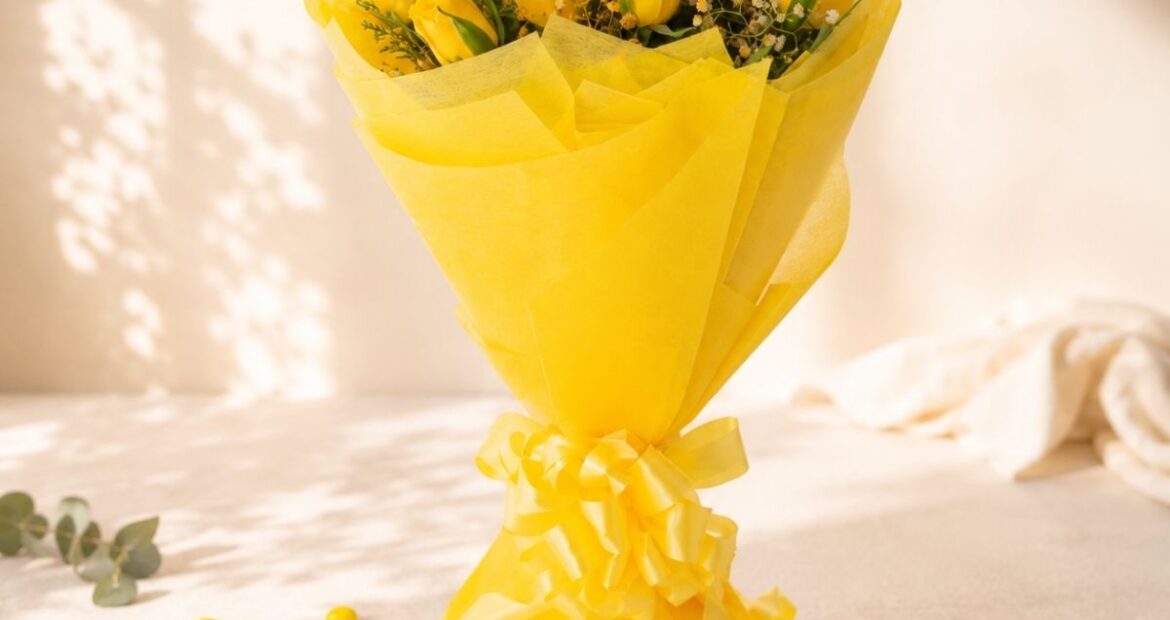 Tuscan Sun yellow rose bouquet, Bangalore flower delivery