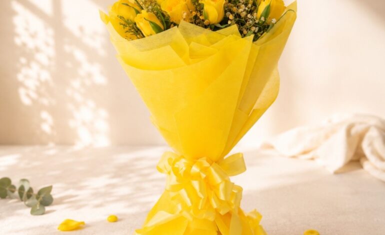 Tuscan Sun yellow rose bouquet, Bangalore flower delivery