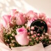 A bouquet of pink roses with a Ferrero Rocher box, available for same day delivery across Bangalore.