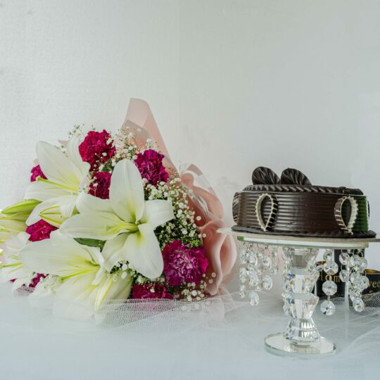 Bouquet of Lilies, Cake & Chocolate