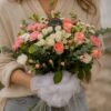 Premium pink rose, carnation, and chrysanthemum floral arrangement for online flower delivery in Bangalore.