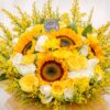Premium sunflower bouquet with yellow roses for same day flower delivery Bangalore