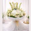 Premium white rose and hydrangea bouquet for same day flower delivery Bangalore by best florist in Bangalore.