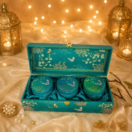 Close up of Nut and Dry Fruit Diwali Gift Set tins, Bangalore gift delivery