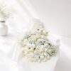 White rose bouquet Bangalore with baby's breath and fresh seasonal greens for same day flower delivery