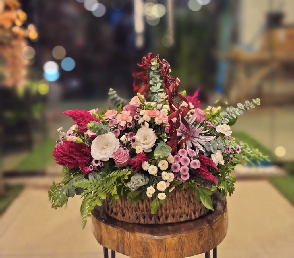 Basket of exotic flowers