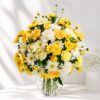Yellow rose vase arrangement Bangalore with white daisies and fresh seasonal blooms for same day flower delivery