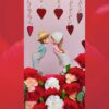 Valentine gift with red roses and porcelain couple statue