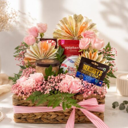 Blush Elegance Rakhi gift hamper with roses and chocolates, Bangalore gift delivery