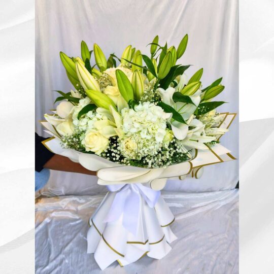 Bunch of White Lilies and Hydrangeas