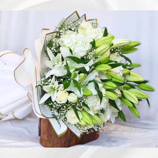 Bunch of White Lilies and Hydrangeas