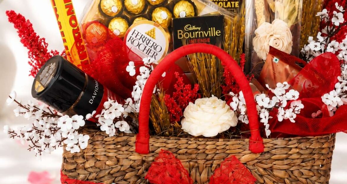Luxury gift hamper basket with premium treats and elegant packaging by FreshKnots, available for online gift delivery in Bangalore.