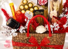 Luxury gift hamper basket with premium treats and elegant packaging by FreshKnots, available for online gift delivery in Bangalore.