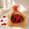 Natural Charm rustic red rose bouquet wrapped in burlap, Bangalore flower delivery