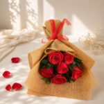 Natural Charm rustic red rose bouquet wrapped in burlap, Bangalore flower delivery