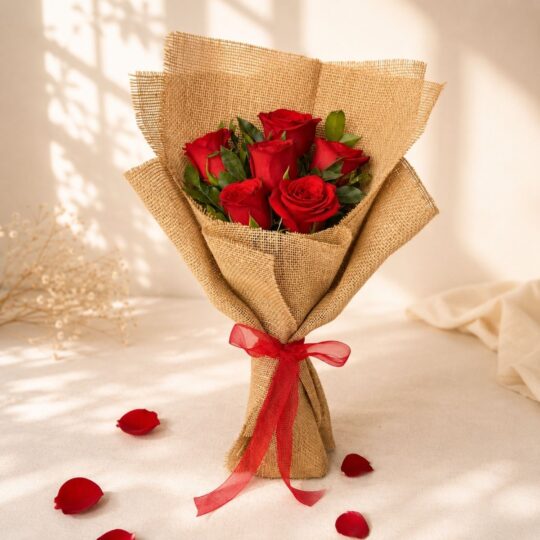 Close up of Natural Charm red rose bouquet, Bangalore flower delivery