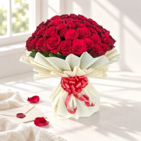 Classic Red Symphony 50 red roses bouquet, Bangalore delivery