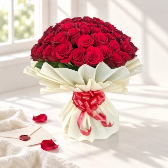Classic Red Symphony 50 red roses bouquet, Bangalore delivery