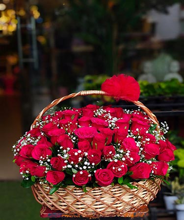 100 red rose basket