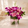 Orchid Whimsy rose and orchid vase arrangement, Bangalore flower delivery