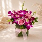 Orchid Whimsy rose and orchid vase arrangement, Bangalore flower delivery