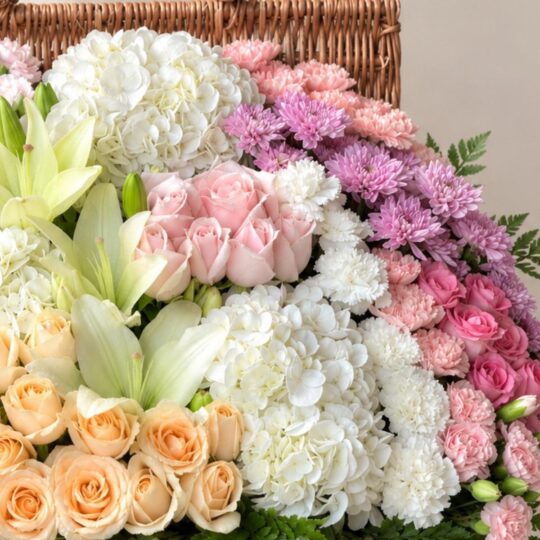 Pastel Paradise basket close-up, Bangalore delivery