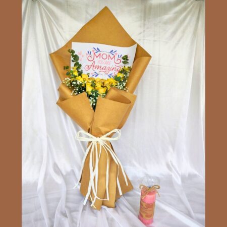 Combo - Mothers Day Bouquet of Roses and Chocolates and Candle