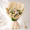 Mother’s Day peach roses and white mixed flower bouquet - Freshknots Bangalore delivery