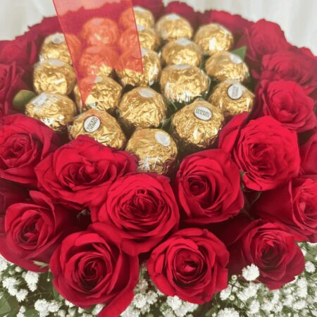 basket of chocolate and roses