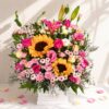 Sun-Kissed Charm mixed flower box with sunflowers and roses, Bangalore delivery