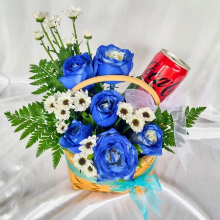 Hamper Of Blue Roses and Coke for same day delivery in bangalore.