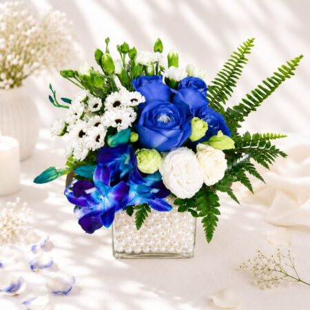 Blue Mirage blue rose vase arrangement, Bangalore delivery