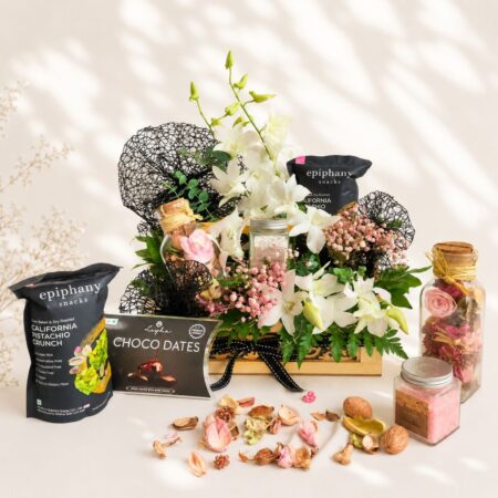 Midnight Fragrance Gourmet Hamper online delivery Bangalore premium gift hamper with fragrance and gourmet treats FreshKnots