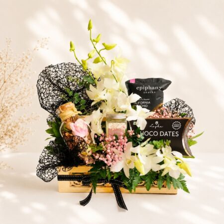 Midnight Fragrance Gourmet Hamper online delivery Bangalore premium gift hamper with fragrance and gourmet treats FreshKnots