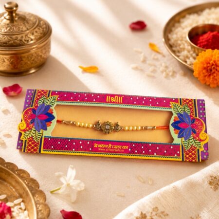Rakhi included with Mithas and Memories dry fruits hamper, Bangalore gift delivery