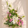 Lily basket arrangement Bangalore with fresh blooms for same day flower delivery