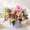 Pastel flower box Bangalore with roses lilies eustoma for same day flower delivery
