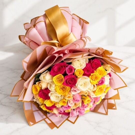 Mixed color roses bouquet Bangalore with fresh blooms for same day flower delivery
