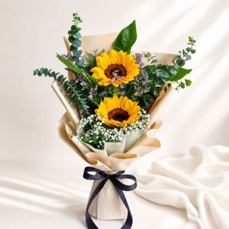 Fresh sunflower bouquet with baby’s breath for same day flower delivery in Bangalore by FreshKnots