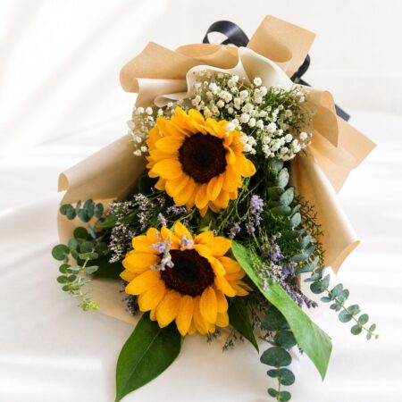 Fresh sunflower bouquet with baby’s breath for same day flower delivery in Bangalore by FreshKnots