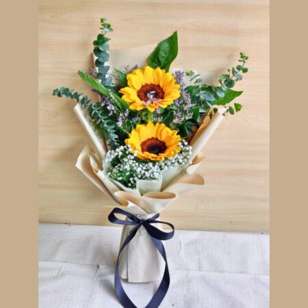 Fresh sunflower bouquet with baby’s breath for same day flower delivery in Bangalore by FreshKnots