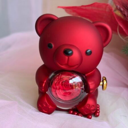 Red rose gift box with chocolates and teddy bear for Valentine’s Day delivery in Bangalore by Fresh Knots